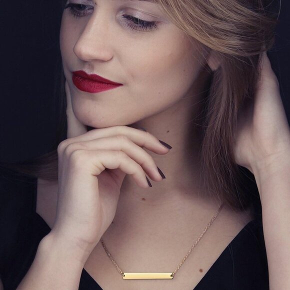 Elegant 14k Gold Plated Bar Necklace | Lightweight Adjustable Design for Women - Picture 3 of 9